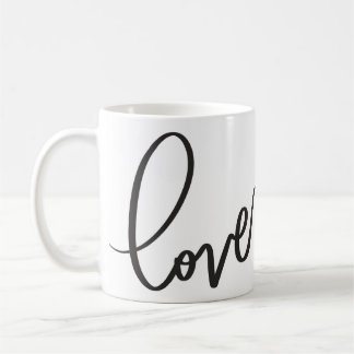 Handgeschreven kalligrafie script liefde koffiemok
