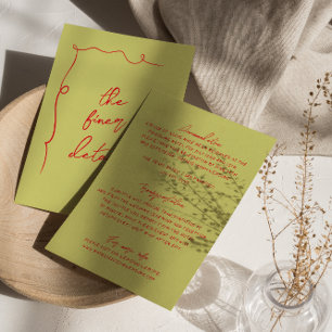Handgeschreven kleurrijke Bold Modern Wedding Deta Informatiekaartje