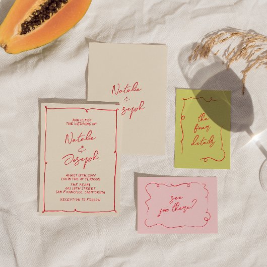 Handgeschreven  Kleurrijke Bold Modern Wedding Kaart