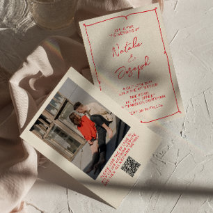 Handgeschreven  Kleurrijke Foto QR Code Huwelijk Kaart