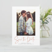 Handgeschreven koper Roos Gold Marble Save the Dat Date (Staand voorkant)