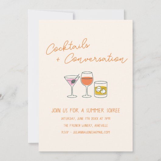 Handgeschreven Krabbels Cocktails Zomerfeest Borre Kaart (Voorkant)