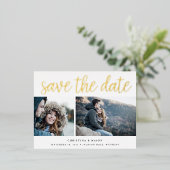 Handgeschreven Manuscript Twee Foto sparen de Datu Folie Uitnodiging Briefkaart (Staand Voorkant)