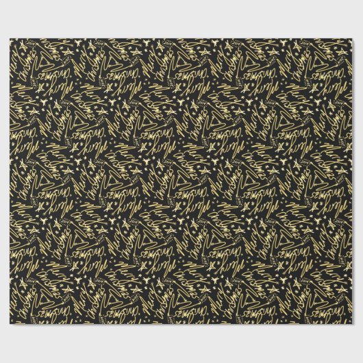 Handgeschreven Merry Kerstmis Glow-tekst en sterre Cadeaupapier (Vlak)