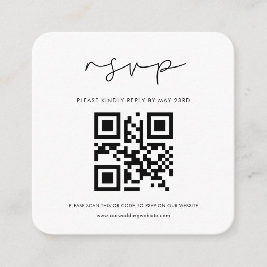 Handgeschreven minimalistische QR-code RSVP-respon Informatiekaartje (Voorkant)