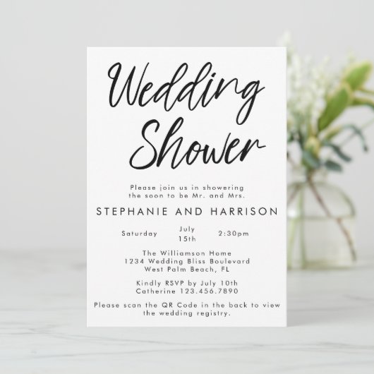 Handgeschreven moderne minimale QR-code huwelijksd Kaart (Staand voorkant)