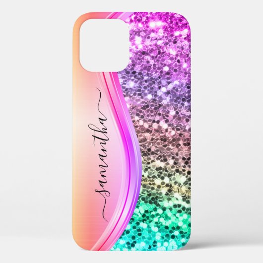 Handgeschreven monogram Iridescent Glitter Shimmer Case-Mate iPhone Case (Achterkant)