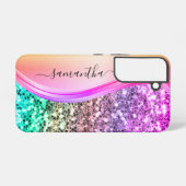 Handgeschreven monogram Iridescent Glitter Shimmer Samsung Galaxy Hoesje (Achterkant horizontaal)