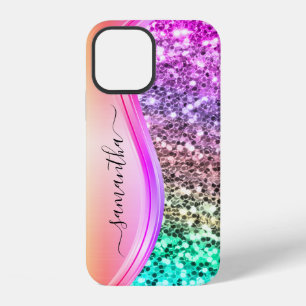 Handgeschreven Monogram Iriserende Glitter Glans iPhone 12 Hoesje