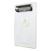 Handgeschreven Monogram Marmer Goud Modern Elegant Mini Klembord (Angled2)