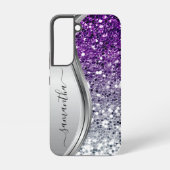 Handgeschreven Monogram Paars Silver Glitter Samsung Galaxy Hoesje (Achterkant)
