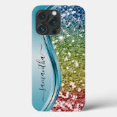 Handgeschreven monogram regenboog glitters Case-Mate iPhone case (Achterkant)