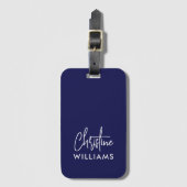 Handgeschreven Monogram Script Blauw Bagagelabel (Voorkant (verticaal))