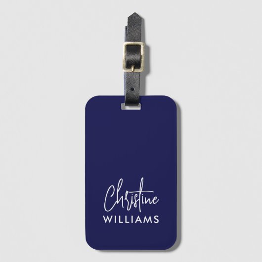 Handgeschreven Monogram Script Blauw Bagagelabel (Voorkant (verticaal))