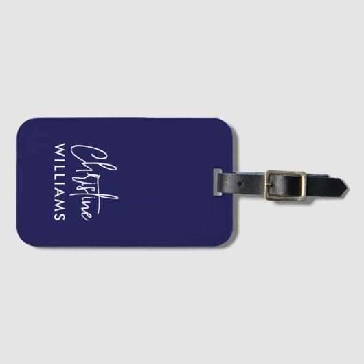 Handgeschreven Monogram Script Blauw Bagagelabel (Voorkant (horizontaal))