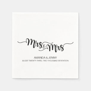 HANDGESCHREVEN Mrs & Mrs BRUILOFTSPAPIER NAPKINS Servet