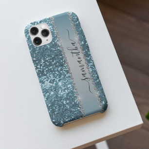 Handgeschreven naam Blue Diamond Glitter iPhone 13 Pro Hoesje