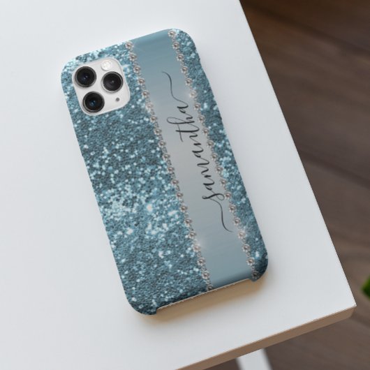 Handgeschreven naam Blue Diamond Glitter Case-Mate iPhone Case