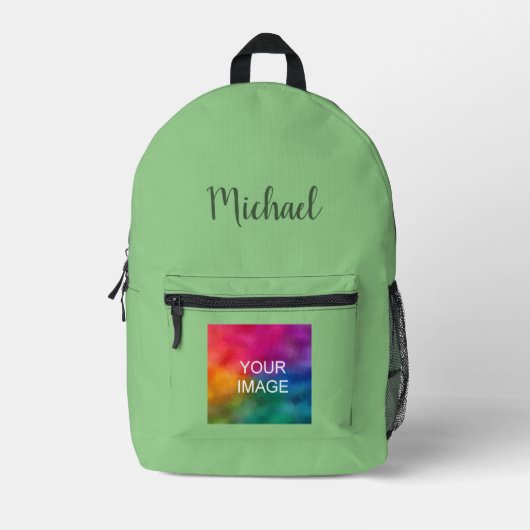 Handgeschreven naam Custom Sage Groene Effen Kleur Bedrukte Rugzak (Voorkant)