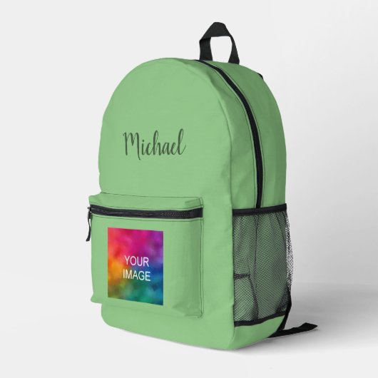 Handgeschreven naam Custom Sage Groene Effen Kleur Bedrukte Rugzak (Achterkant Hoek Rechts)