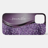 Handgeschreven naam Glam Paars Metal Glitter Case-Mate iPhone Case (Achterkant (horizontaal))