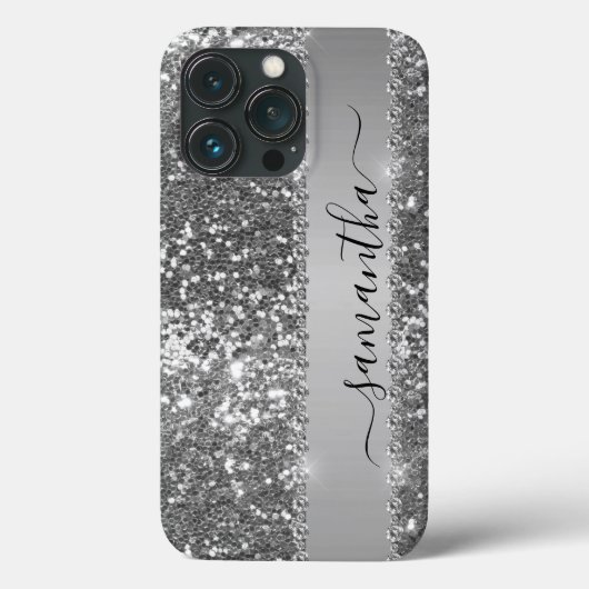 Handgeschreven naam Grafiet Diamond Glitter Case-Mate iPhone Case (Achterkant)