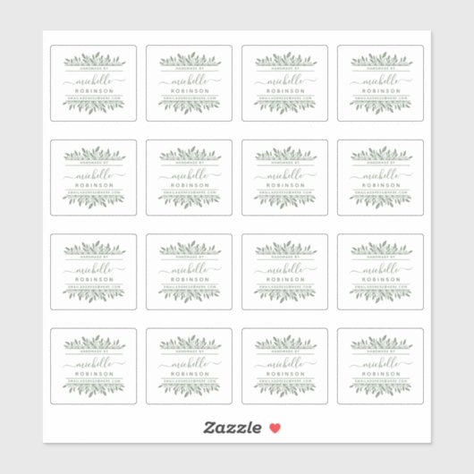 Handgeschreven naam Green Botanical Handmade By Sticker (Vel)