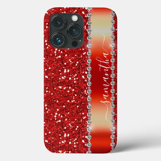 Handgeschreven naam Rood Diamond Glitter Case-Mate iPhone Case (Achterkant)
