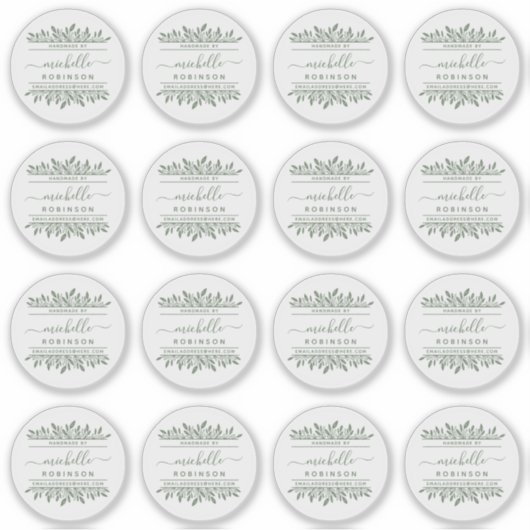 Handgeschreven naam Sage Green Botanical Handgemaa Sticker (Voorkant)