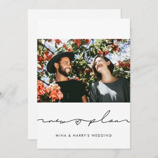 Handgeschreven nieuwe bruiloft plan update foto aankondiging (Voorkant / Achterkant)