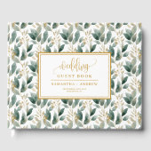 Handgeschreven pastel groen goud eucalyptus bruilo gastenboek (Voorkant)