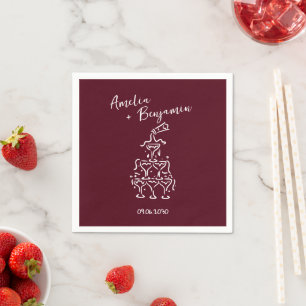 Handgeschreven retro-champagne-toren bruiloft servet