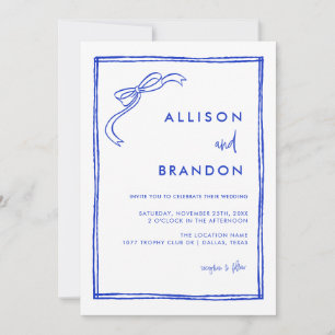 Handgeschreven ribbon French Blue Wedding Kaart