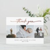 Handgeschreven Roos Gold Script Trouwfoto Bedankkaart (Staand voorkant)