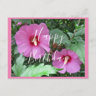 Handgeschreven Roze Althea Foto Verjaardag Briefkaart