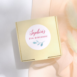 Handgeschreven roze fee verlaat meisje verjaardags ronde sticker