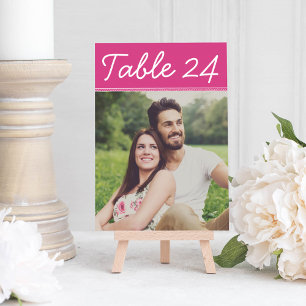 Handgeschreven roze fototafel nummertje kaart