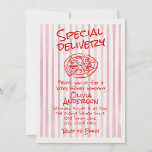 Handgeschreven Roze Pizza Speciale Levering Baby S Kaart