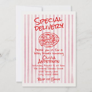 Handgeschreven Roze Pizza Speciale Levering Baby S Kaart