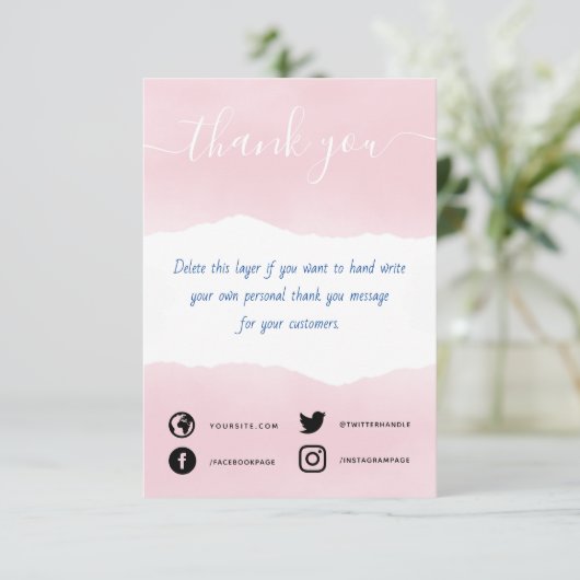 Handgeschreven roze waterverf bedankt dat je kaart (Staand voorkant)