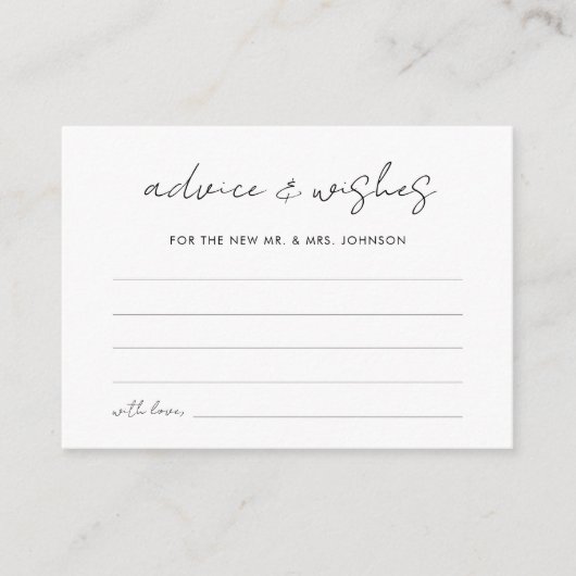 Handgeschreven script Advies & wensen Vrijgezellen Informatiekaartje (Voorkant)