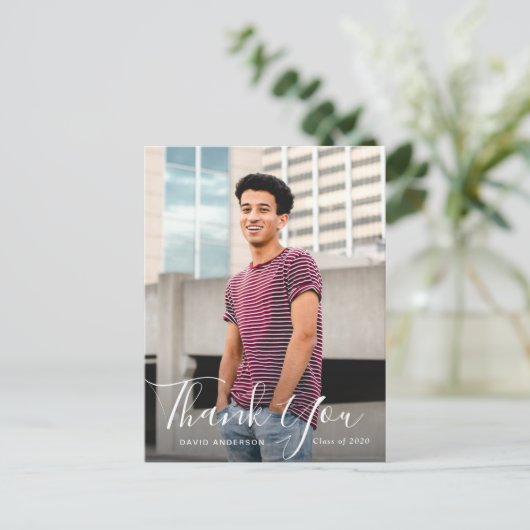 Handgeschreven script afstuderen dank u briefkaart (Staand voorkant)