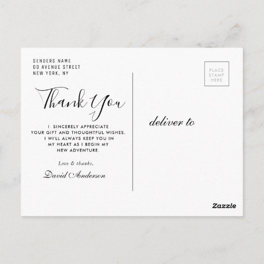 Handgeschreven script afstuderen dank u briefkaart (Achterkant)