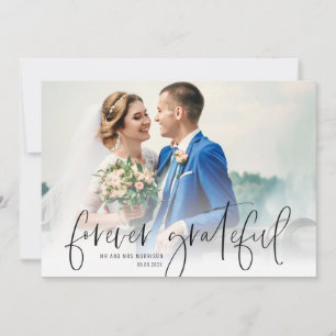 handgeschreven script bruiloft bedankt fotokaart