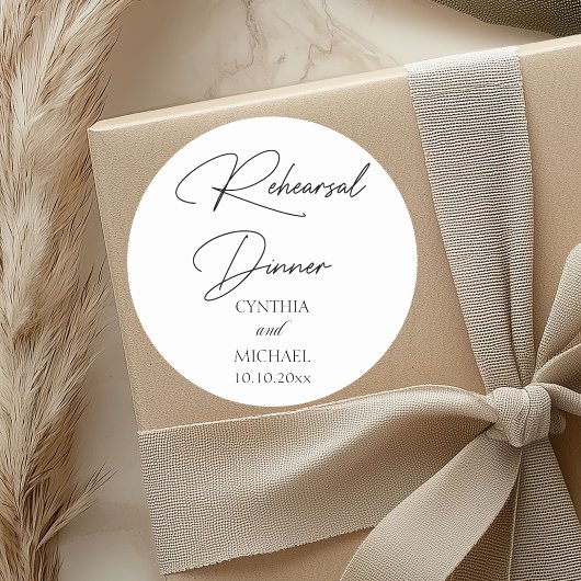 Handgeschreven script bruiloft repetitie diner ronde sticker