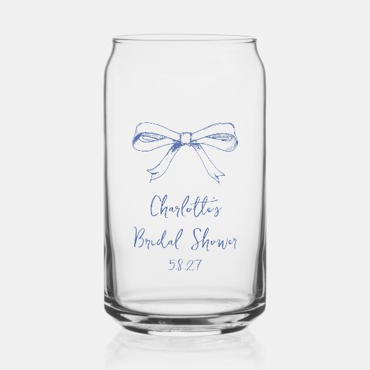 Handgeschreven Script Coquette Bow Blue Vrijgezell Blikvorm Glas (Voorkant)