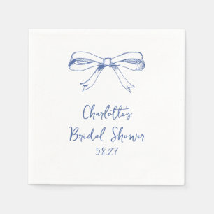 Handgeschreven Script Coquette Bow Blue Vrijgezell Servet