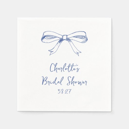 Handgeschreven Script Coquette Bow Blue Vrijgezell Servet (Voorkant)
