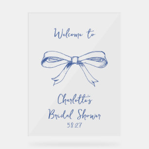 Handgeschreven Script Coquette Strik Blauwe Bruids Acryl Bord