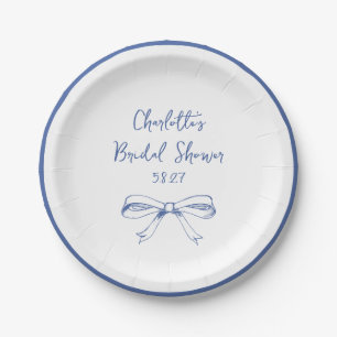 Handgeschreven Script Coquette Strik Blauwe Bruids Papieren Bordje